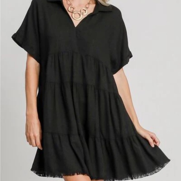 Umgee Dresses & Skirts - Umgee Raw Hem Folded‎ Sleeve Tiered Mini Dress